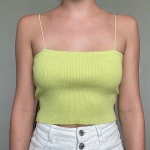 lime green thin strap cropped tank top